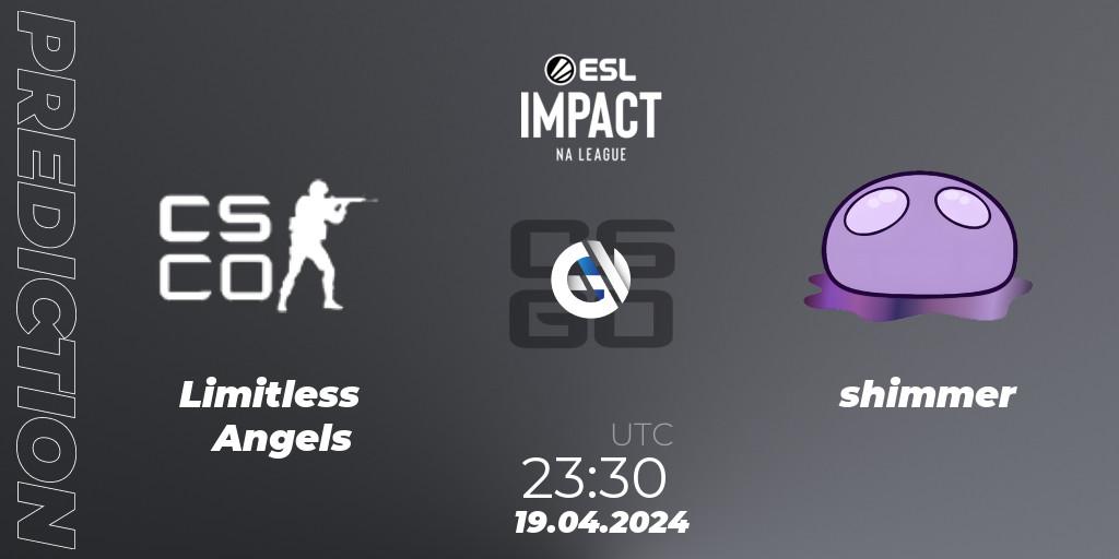 Limitless Angels vs shimmer: Match Prediction. 19.04.24, CS2 (CS:GO), ESL Impact League Season 5: North America