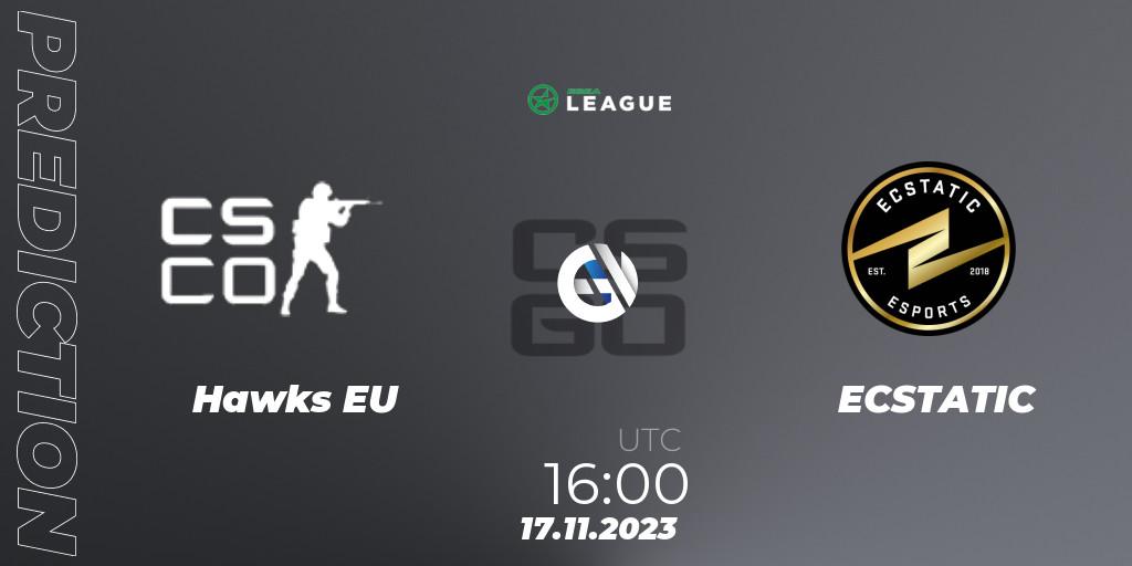 Hawks EU vs ECSTATIC: Match Prediction. 17.11.2023 at 19:00, Counter-Strike (CS2), ESEA Season 47: Advanced Division - Europe