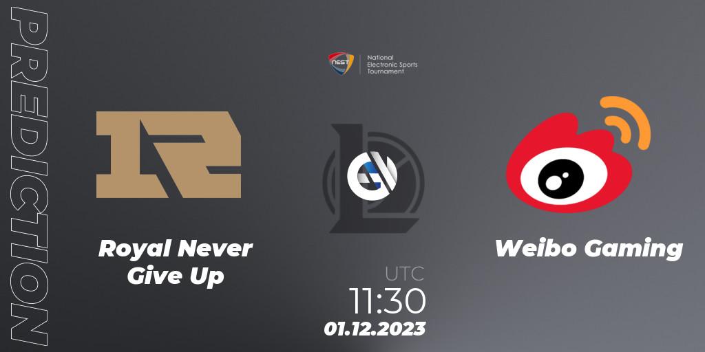 Royal Never Give Up vs Weibo Gaming: Match Prediction. 01.12.23, LoL, NEST 2023
