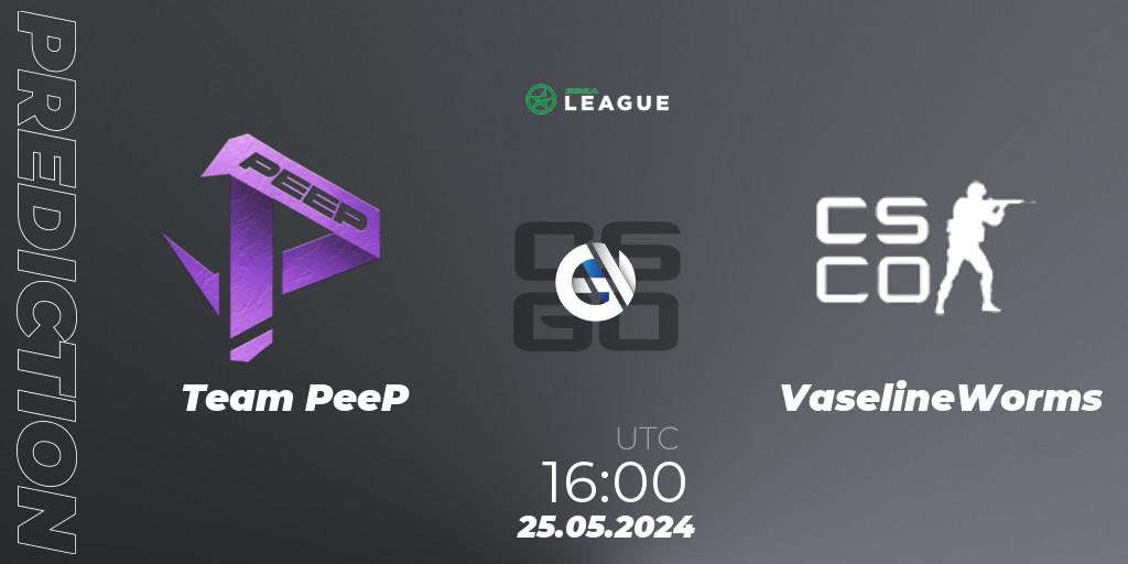Team PeeP vs VaselineWorms: Match Prediction. 25.05.2024 at 18:00, Counter-Strike (CS2), ESEA Season 49: Advanced Division - Europe