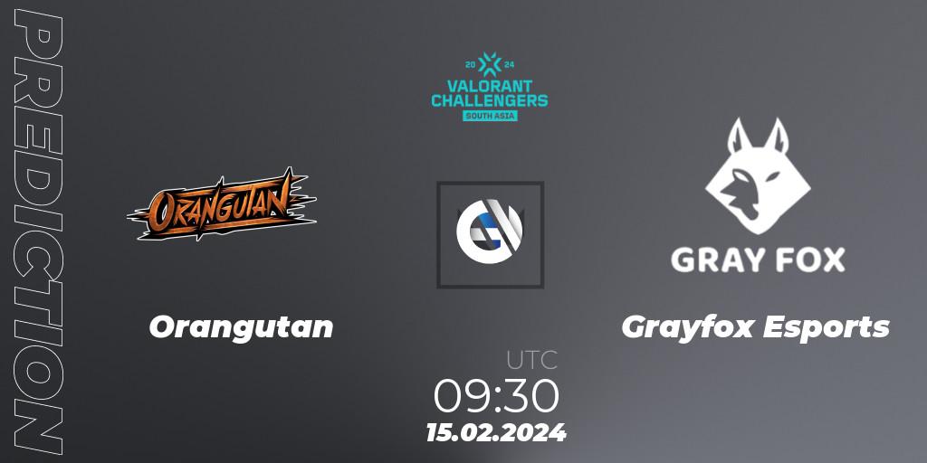 Orangutan vs Grayfox Esports: Match Prediction. 15.02.2024 at 09:30, VALORANT, VALORANT Challengers 2024: South Asia Split 1 - Cup 1
