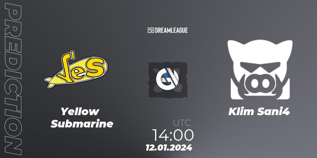 Yellow Submarine vs Klim Sani4: Match Prediction. 12.01.2024 at 14:15, Dota 2, DreamLeague Season 22: Eastern Europe Open Qualifier #2