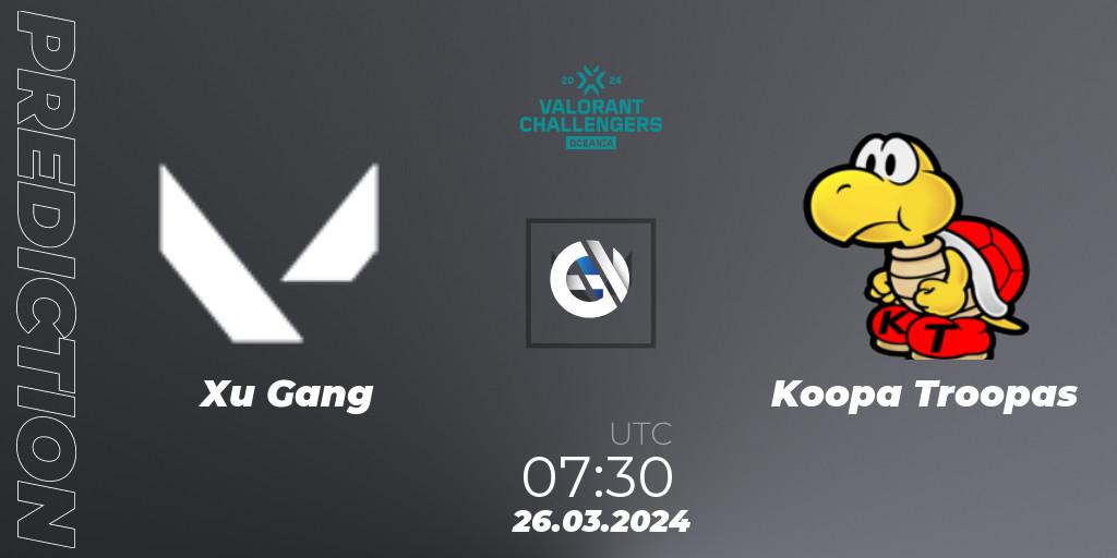 Xu Gang vs Koopa Troopas: Match Prediction. 26.03.2024 at 07:30, VALORANT, VALORANT Challengers 2024 Oceania: Split 1