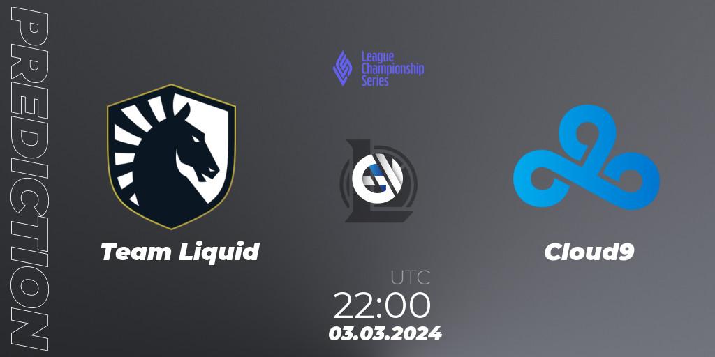 Team Liquid vs Cloud9: Match Prediction. 03.03.2024 at 23:00, LoL, LCS Spring 2024 - Group Stage