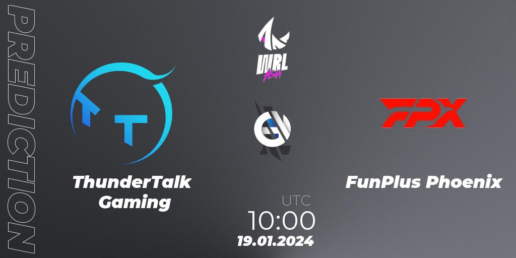 ThunderTalk Gaming vs FunPlus Phoenix: Match Prediction. 19.01.2024 at 10:00, Wild Rift, WRL Asia 2023 - Season 2: China Conference
