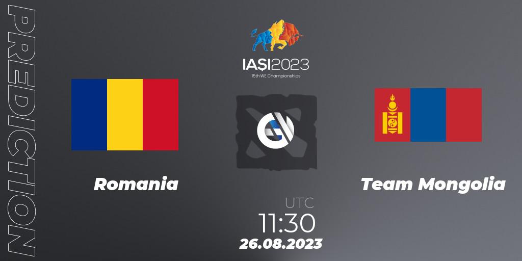 Romania vs Team Mongolia: Match Prediction. 26.08.2023 at 17:30, Dota 2, IESF World Championship 2023