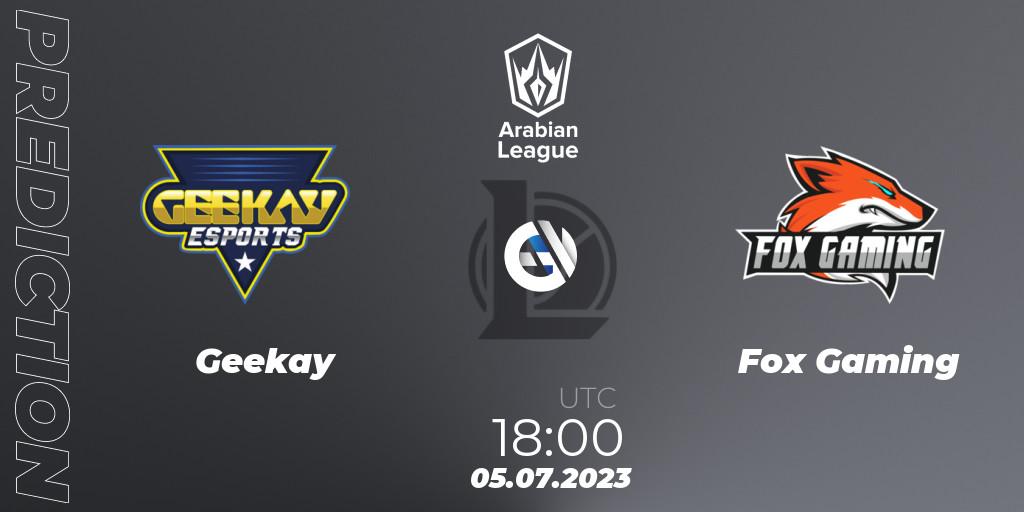 Geekay vs Fox Gaming: Match Prediction. 05.07.2023 at 18:00, LoL, Arabian League Summer 2023 - Group Stage