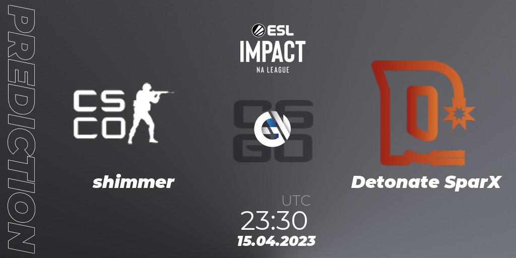 shimmer vs Detonate SparX: Match Prediction. 15.04.2023 at 23:30, Counter-Strike (CS2), ESL Impact League Season 3: North American Division