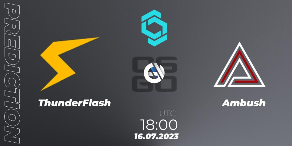 ThunderFlash vs Ambush: Match Prediction. 16.07.2023 at 18:00, Counter-Strike (CS2), CCT North Europe Series #6: Closed Qualifier