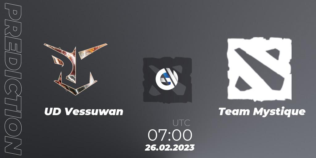UD Vessuwan vs Team Mystique: Match Prediction. 26.02.2023 at 07:06, Dota 2, GGWP Dragon Series 1