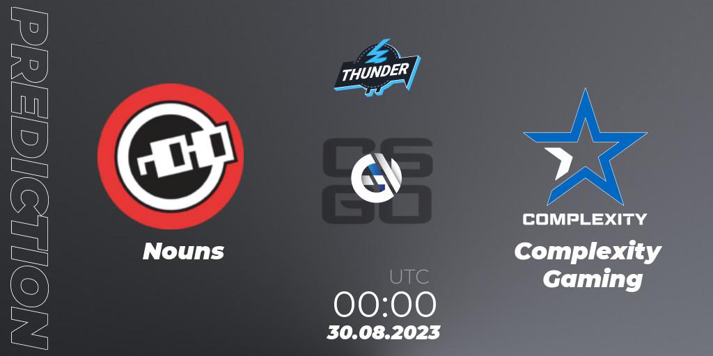 Nouns vs Complexity Gaming: Match Prediction. 30.08.2023 at 00:00, Counter-Strike (CS2), Thunderpick World Championship 2023: North American Qualifier #2