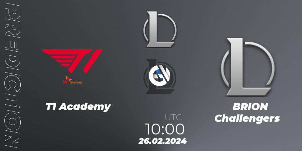 T1 Academy vs BRION Challengers: Match Prediction. 26.02.2024 at 10:00, LoL, LCK Challengers League 2024 Spring - Group Stage
