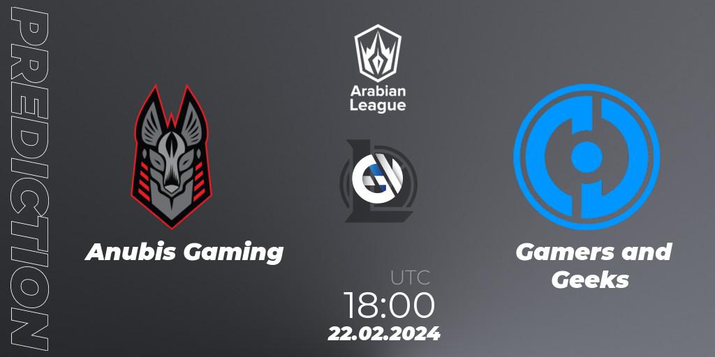 Anubis Gaming vs Gamers and Geeks: Match Prediction. 22.02.2024 at 18:00, LoL, Arabian League Spring 2024
