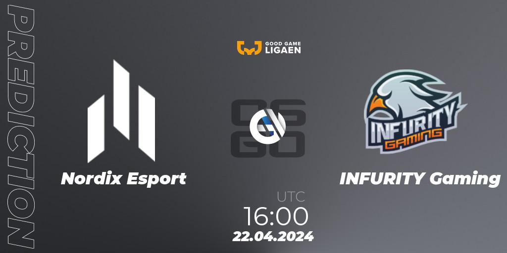 Nordix Esport vs INFURITY Gaming: Match Prediction. 22.04.2024 at 16:00, Counter-Strike (CS2), Good Game-ligaen Spring 2024