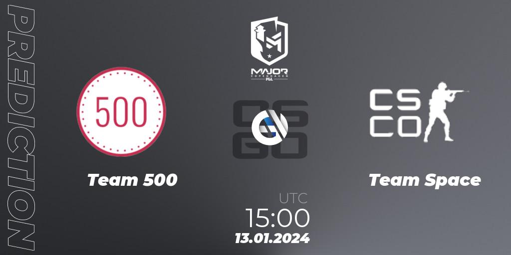 Team 500 vs Team Space: Match Prediction. 13.01.2024 at 15:00, Counter-Strike (CS2), PGL CS2 Major Copenhagen 2024 Europe RMR Open Qualifier 3