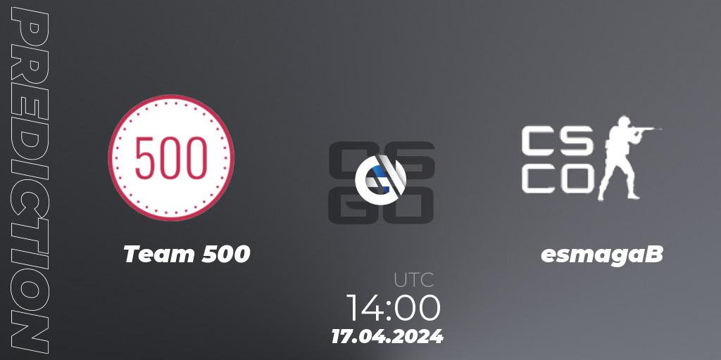 Team 500 vs ESMAGAB: Match Prediction. 17.04.2024 at 15:05, Counter-Strike (CS2), CCT Season 2 Europe Series 1 Closed Qualifier