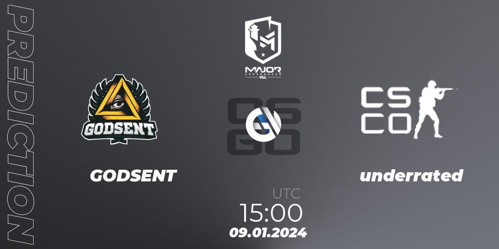GODSENT vs underrated: Match Prediction. 09.01.2024 at 15:00, Counter-Strike (CS2), PGL CS2 Major Copenhagen 2024 Europe RMR Open Qualifier 1