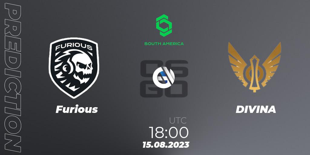 Furious vs DIVINA: Match Prediction. 15.08.2023 at 19:15, Counter-Strike (CS2), CCT South America Series #10: Closed Qualifier
