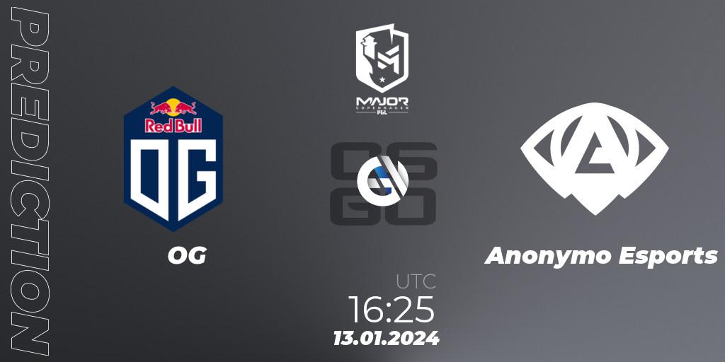 OG vs Anonymo Esports: Match Prediction. 13.01.2024 at 16:15, Counter-Strike (CS2), PGL CS2 Major Copenhagen 2024 Europe RMR Open Qualifier 3