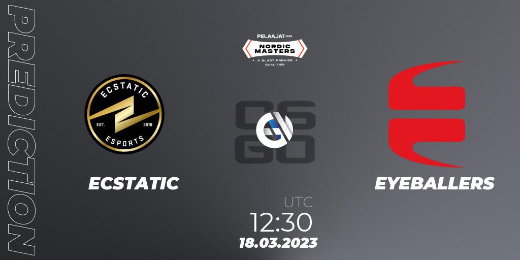 ECSTATIC vs EYEBALLERS: Match Prediction. 18.03.2023 at 12:30, Counter-Strike (CS2), Pelaajat Nordic Masters Spring 2023 - BLAST Premier Qualifier