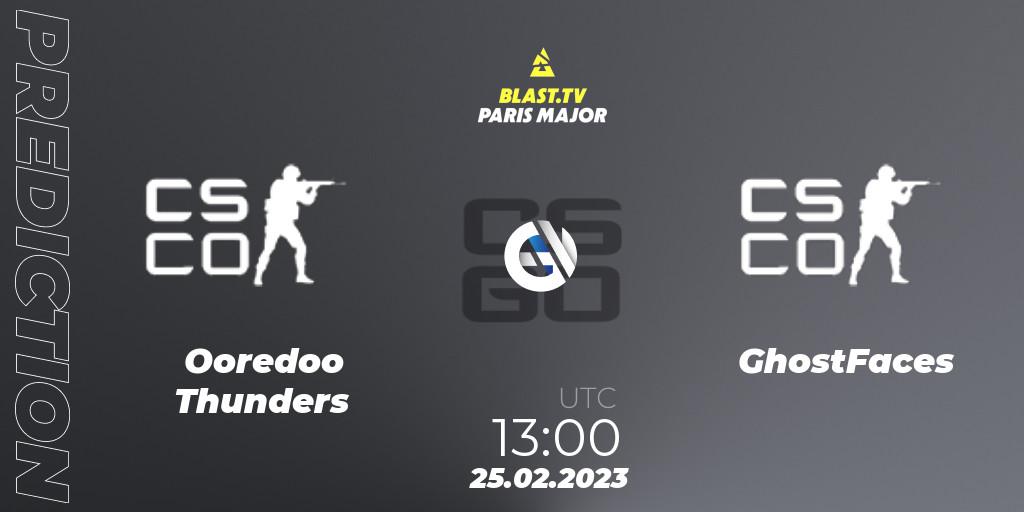 Ooredoo Thunders vs GhostFaces: Match Prediction. 25.02.2023 at 13:00, Counter-Strike (CS2), BLAST.tv Paris Major 2023 Middle East RMR Closed Qualifier
