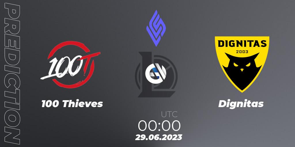 100 Thieves vs Dignitas: Match Prediction. 29.06.2023 at 00:00, LoL, LCS Summer 2023 - Group Stage