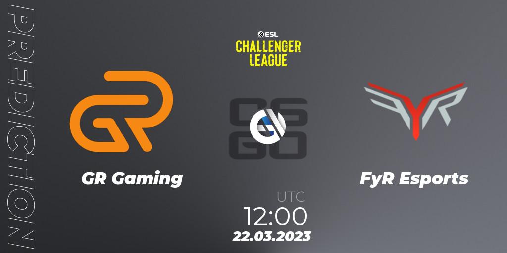 GR Gaming vs FyR Esports: Match Prediction. 22.03.23, CS2 (CS:GO), ESL Challenger League Season 44: Asia-Pacific