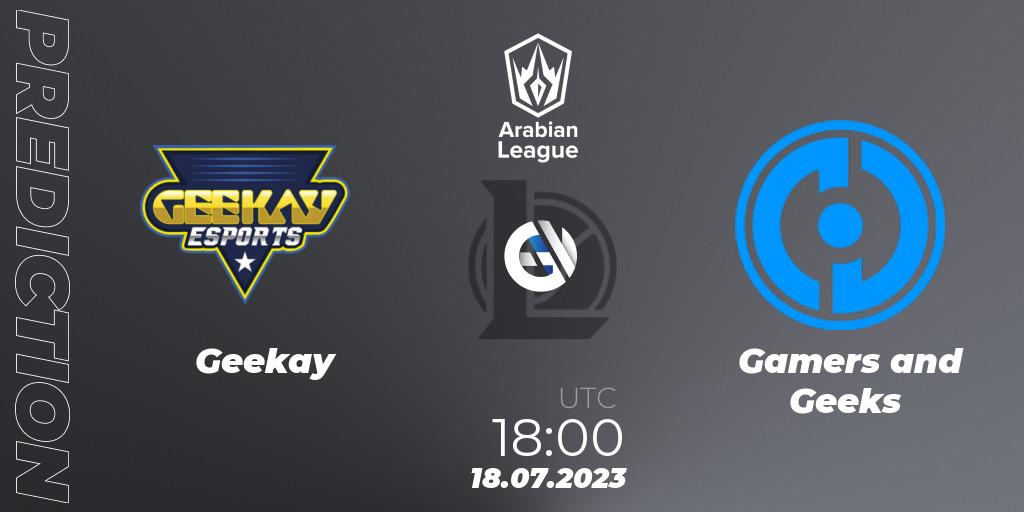 Geekay vs Gamers and Geeks: Match Prediction. 18.07.2023 at 20:00, LoL, Arabian League Summer 2023 - Group Stage