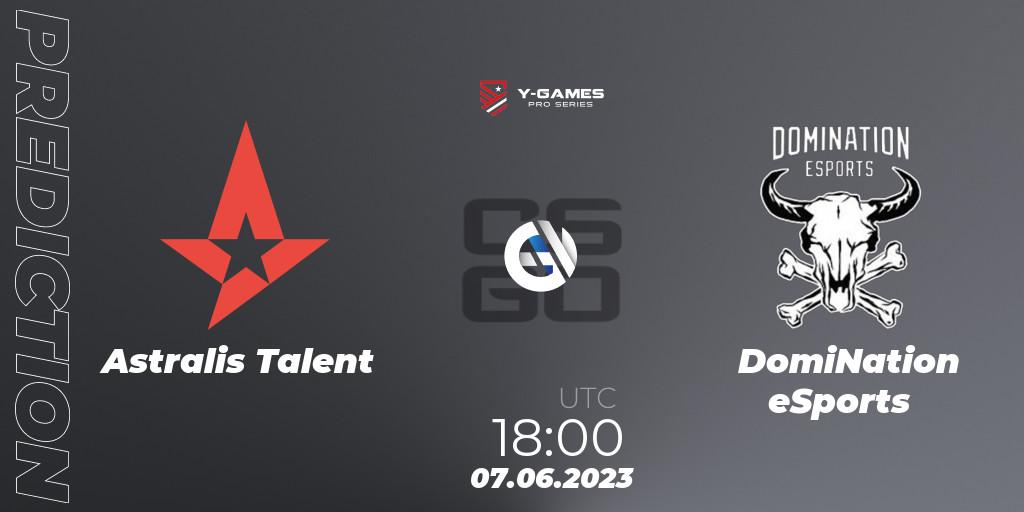 Astralis Talent vs DomiNation eSports: Match Prediction. 07.06.2023 at 18:50, Counter-Strike (CS2), Y-Games PRO Series 2023