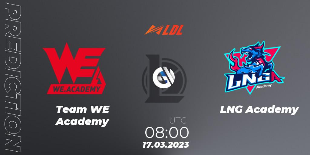 Team WE Academy vs LNG Academy: Match Prediction. 17.03.2023 at 08:00, LoL, LDL 2023 - Regular Season