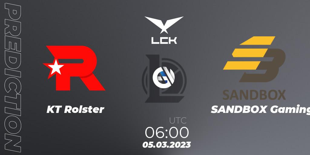 KT Rolster vs SANDBOX Gaming: Match Prediction. 05.03.2023 at 06:00, LoL, LCK Spring 2023 - Group Stage