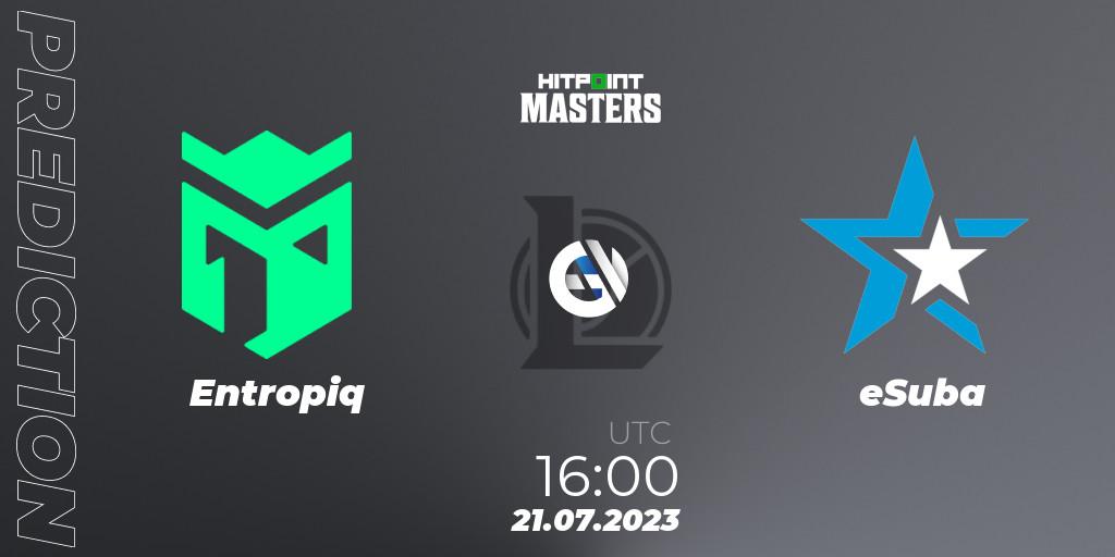 Entropiq vs eSuba: Match Prediction. 21.07.2023 at 16:00, LoL, Hitpoint Masters Summer 2023 - Group Stage