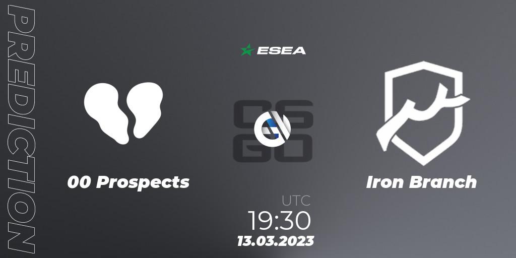 00 Prospects vs Iron Branch: Match Prediction. 13.03.2023 at 18:00, Counter-Strike (CS2), ESEA Season 44: Advanced Division - Europe
