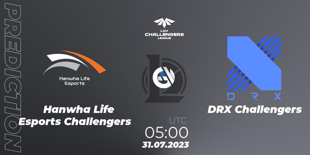 Hanwha Life Esports Challengers vs DRX Challengers: Match Prediction. 31.07.2023 at 05:00, LoL, LCK Challengers League 2023 Summer - Group Stage