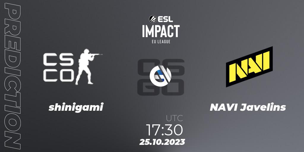 shinigami vs NAVI Javelins: Match Prediction. 25.10.2023 at 17:30, Counter-Strike (CS2), ESL Impact League Season 4: European Division