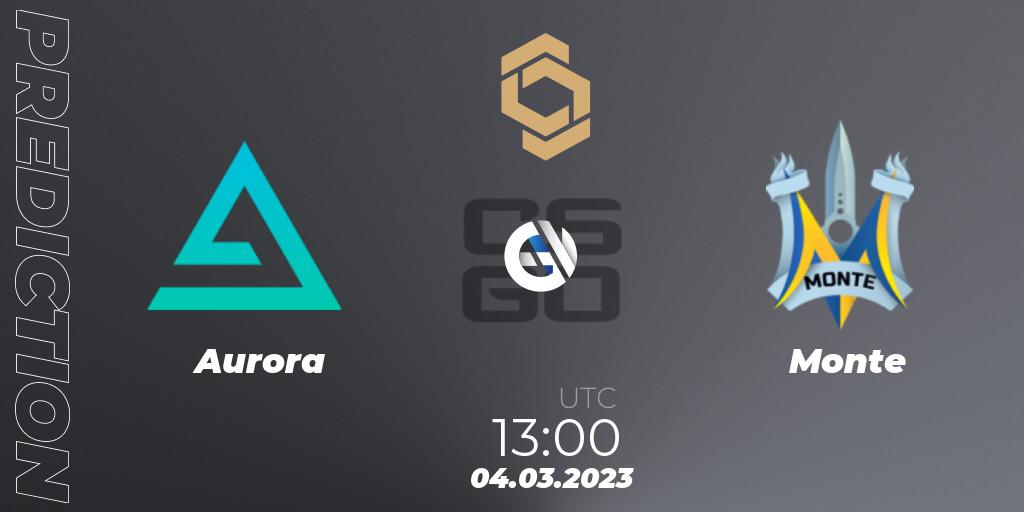 Aurora vs Monte: Match Prediction. 04.03.2023 at 13:45, Counter-Strike (CS2), CCT South Europe Series #3