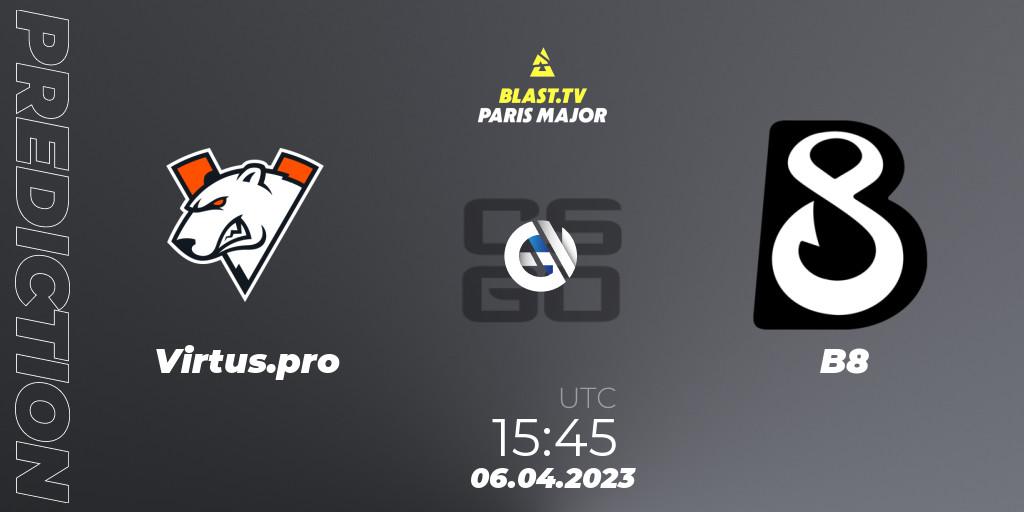 Virtus.pro vs B8: Match Prediction. 06.04.2023 at 15:15, Counter-Strike (CS2), BLAST.tv Paris Major 2023 Europe RMR A