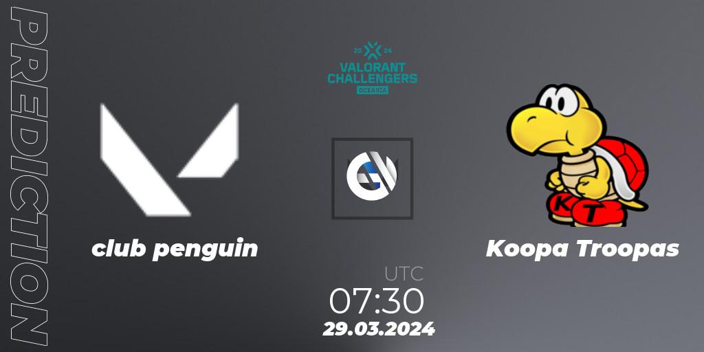 club penguin vs Koopa Troopas: Match Prediction. 29.03.2024 at 07:30, VALORANT, VALORANT Challengers 2024 Oceania: Split 1