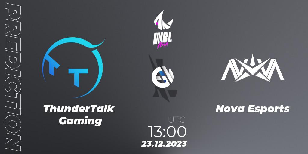 ThunderTalk Gaming vs Nova Esports: Match Prediction. 23.12.2023 at 13:00, Wild Rift, WRL Asia 2023 - Season 2 - Regular Season