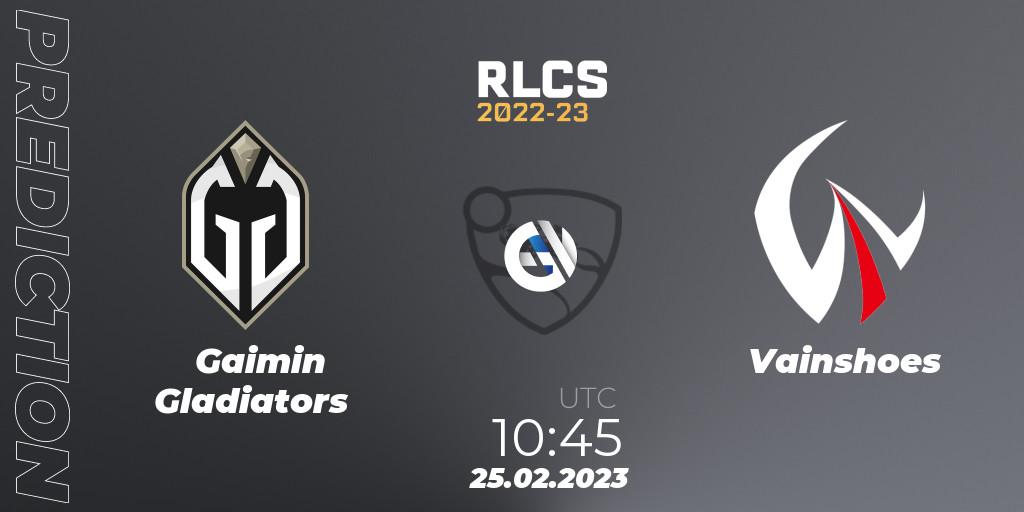 Gaimin Gladiators vs Vainshoes: Match Prediction. 25.02.2023 at 10:45, Rocket League, RLCS 2022-23 - Winter: Asia-Pacific Regional 3 - Winter Invitational