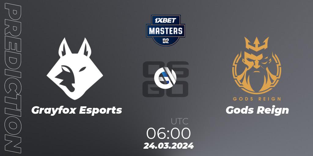 Grayfox Esports vs Gods Reign: Match Prediction. 24.03.2024 at 06:00, Counter-Strike (CS2), Dust2.in Masters #8