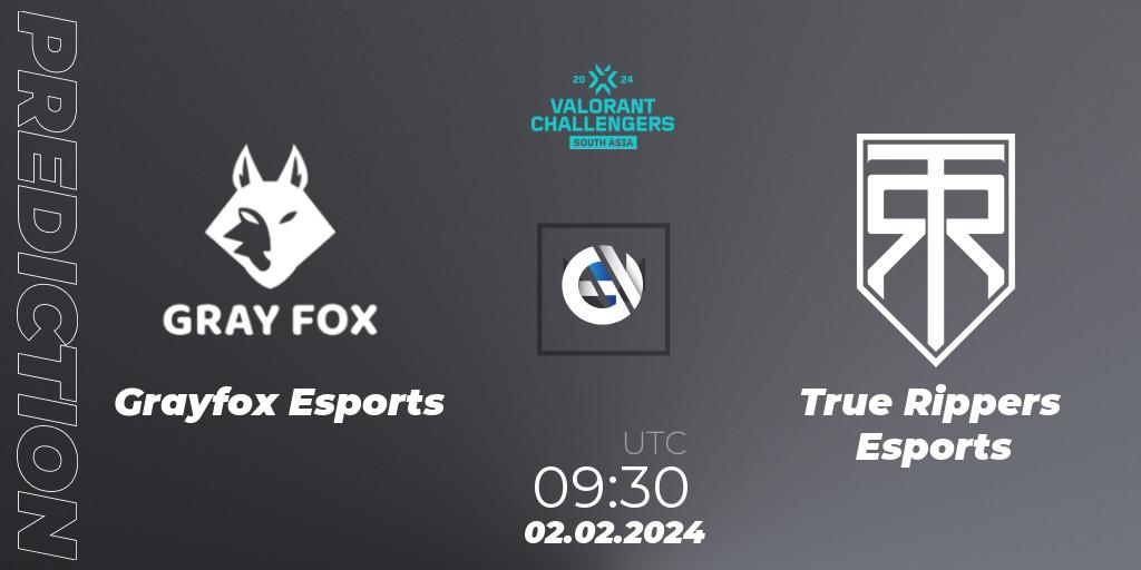 Grayfox Esports vs True Rippers Esports: Match Prediction. 02.02.2024 at 09:30, VALORANT, VALORANT Challengers 2024: South Asia Split 1 - Cup 1
