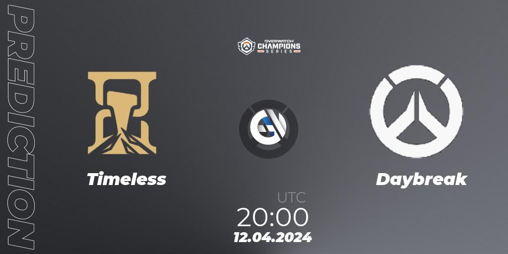 Timeless vs Daybreak: Match Prediction. 12.04.2024 at 20:00, Overwatch, Overwatch Champions Series 2024 - North America Stage 2 Group Stage