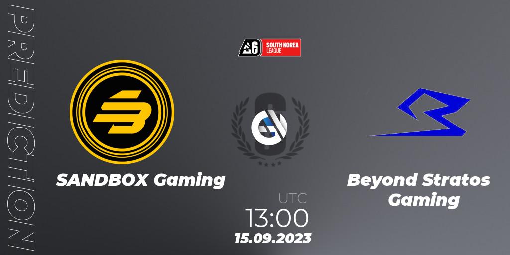 SANDBOX Gaming vs Beyond Stratos Gaming: Match Prediction. 15.09.2023 at 13:00, Rainbow Six, South Korea League 2023 - Stage 2