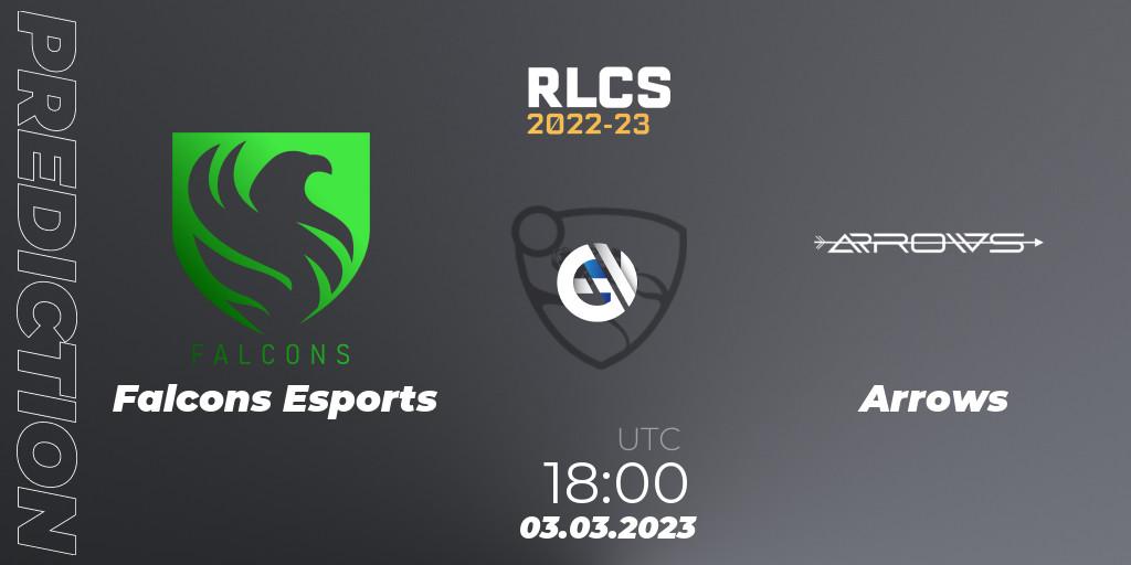 Falcons Esports vs Arrows: Match Prediction. 03.03.2023 at 18:20, Rocket League, RLCS 2022-23 - Winter: Middle East and North Africa Regional 3 - Winter Invitational