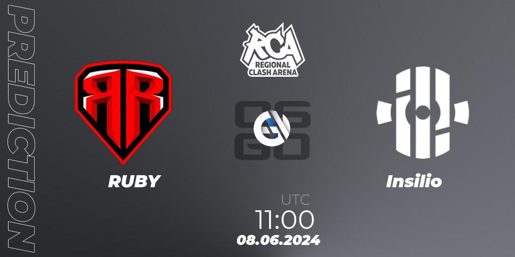 RUBY vs Insilio: Match Prediction. 08.06.2024 at 11:00, Counter-Strike (CS2), Regional Clash Arena CIS