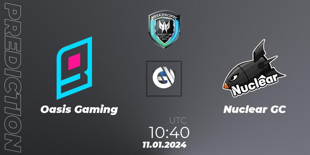 Oasis Gaming vs Nuclear GC: Match Prediction. 11.01.2024 at 11:40, VALORANT, Asia Pacific Predator League 2024