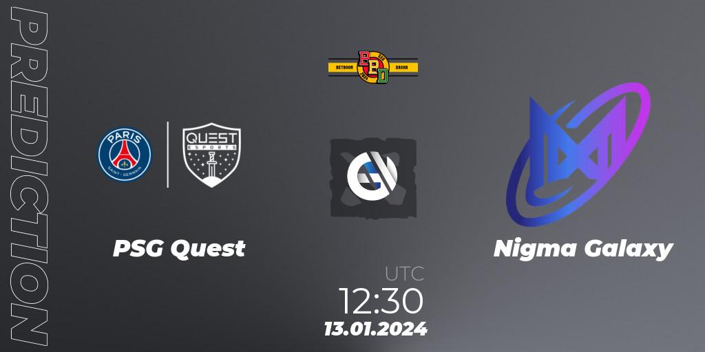 PSG Quest vs Nigma Galaxy: Match Prediction. 13.01.2024 at 12:32, Dota 2, BetBoom Dacha Dubai 2024: MENA Closed Qualifier