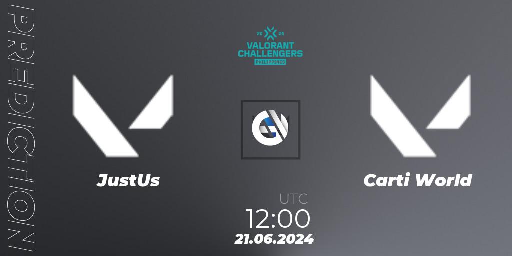 JustUs vs Carti World: Match Prediction. 21.06.2024 at 12:00, VALORANT, VALORANT Challengers 2024 Philippines: Split 2
