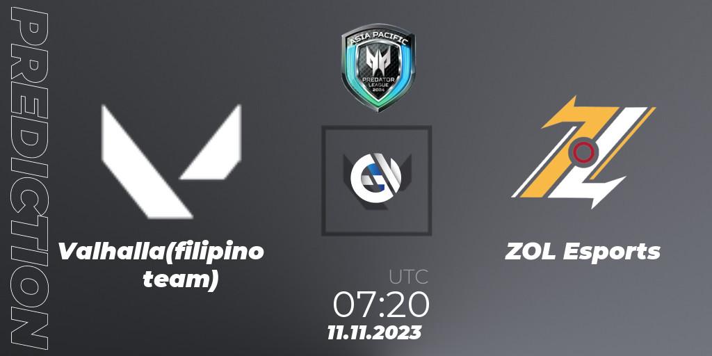 Valhalla(filipino team) vs ZOL Esports: Match Prediction. 11.11.2023 at 12:00, VALORANT, Predator League Philippines 2024